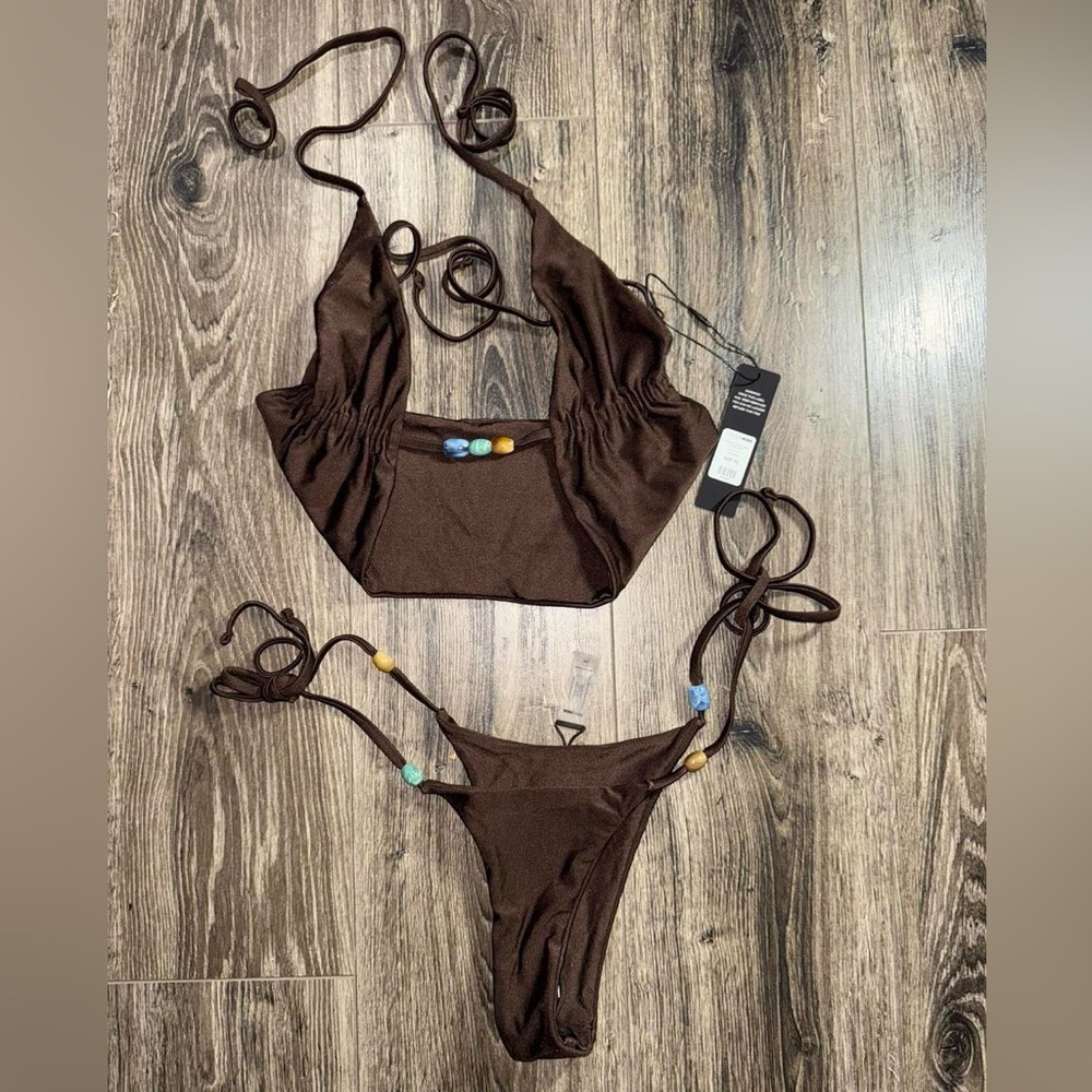Fashion Nova Chocolate Bikini with Beaded Accents